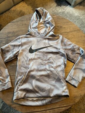 Nike Kids dri-fit Grey Hooded Pullover with Black Swoosh